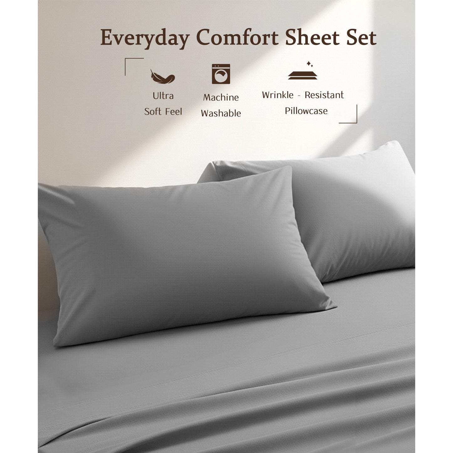 YGXNEWER King Size 4 Piece Sheet Set, Comfy Breathable Cooling Bed Sheets Set, Hotel Luxury Bedding, Deep Pockets, Ultra-Soft, Wrinkle Free, Grey