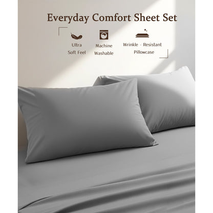 YGXNEWER King Size 4 Piece Sheet Set, Comfy Breathable Cooling Bed Sheets Set, Hotel Luxury Bedding, Deep Pockets, Ultra-Soft, Wrinkle Free, Grey