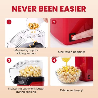 Casualife Air Popcorn Maker, Oil-Free Hot Air Popper, 8-Cup Capacity, One-Button Operation