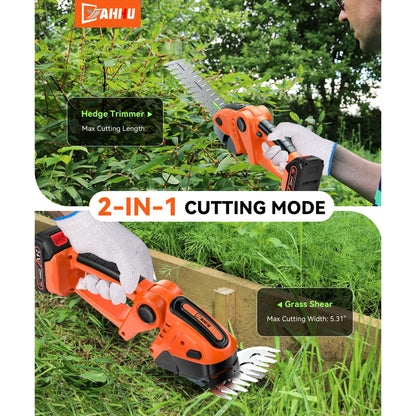 YAHHU Cordless Hedge Trimmer, 2 in 1 Handheld Electric Grass Trimmer , Trimmer for Bush,Tree, Garden, Patio and Lawn