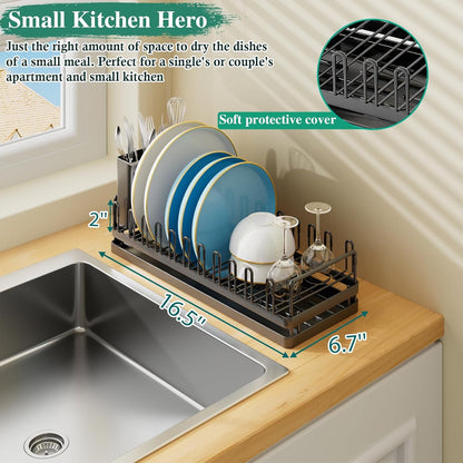 WEENEED 2-Tier Dish Drying Rack for Kitchen Counter, Large Capacity Stainless Steel Sink Drainer with Detachable Cutlery Basket, Removable Drain Tray, Silver
