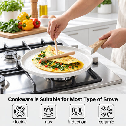 LZSDS 10 in Induction Compatible Nonstick Crepe Pan with Spreader, Off-White