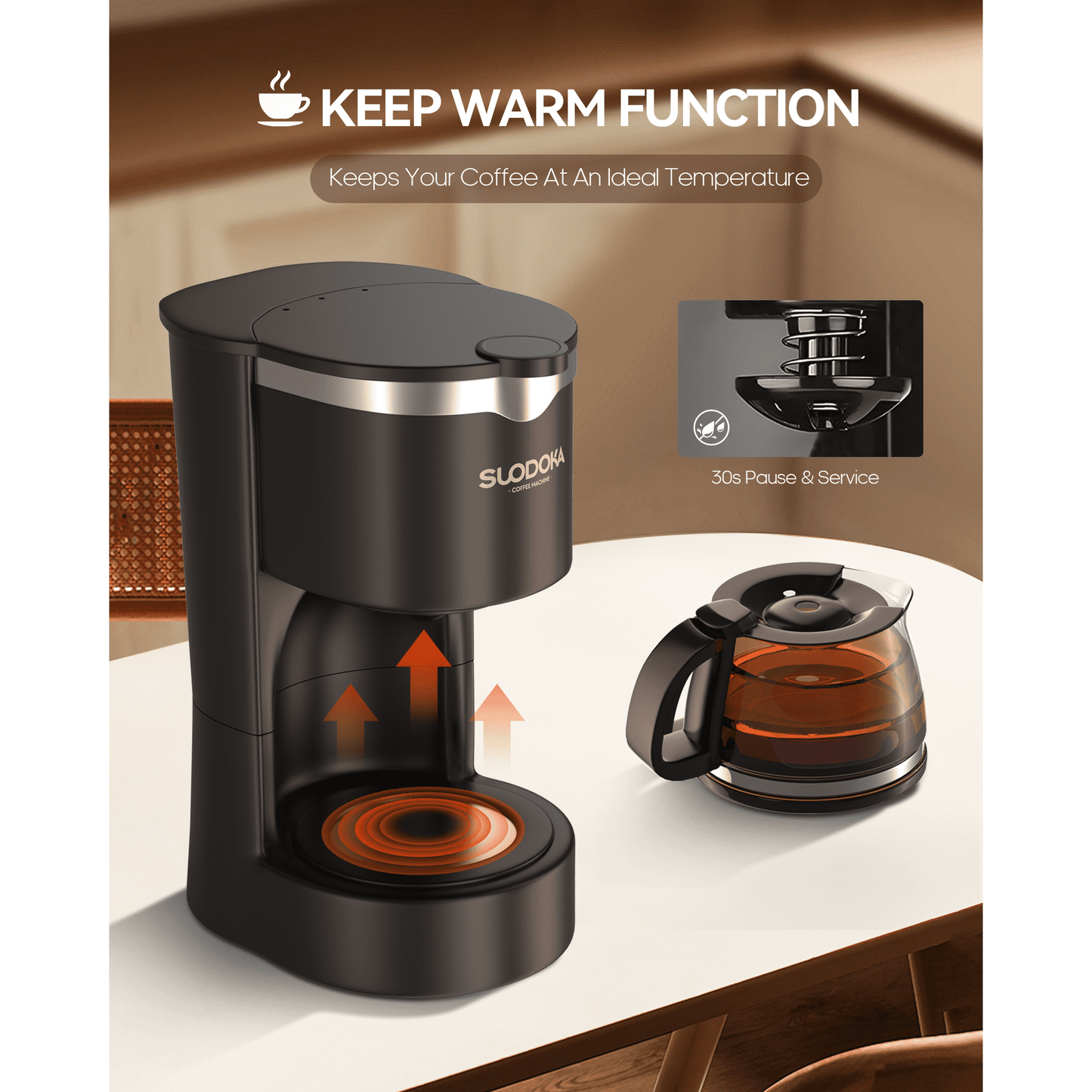 Suodoka Drip Coffee Maker, Easy Brew Compact Size, with Glass Carafe, Removable Filter, Black, New