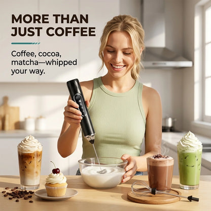 M Buder Milk Frother, Handheld Foam Maker and Electric Egg Whisk, 3 Speed Rechargeable Coffee Frother Wand with 2 Detachable Whisks, Black