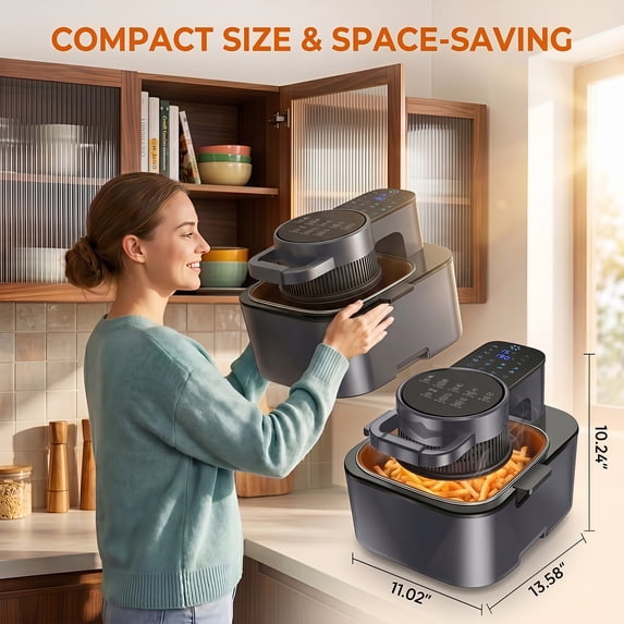 Casualife 8 in 1 Air Fryer 6 Qt Capacity, Compact Countertop with Nonstick Basket, 400F Air Crisp