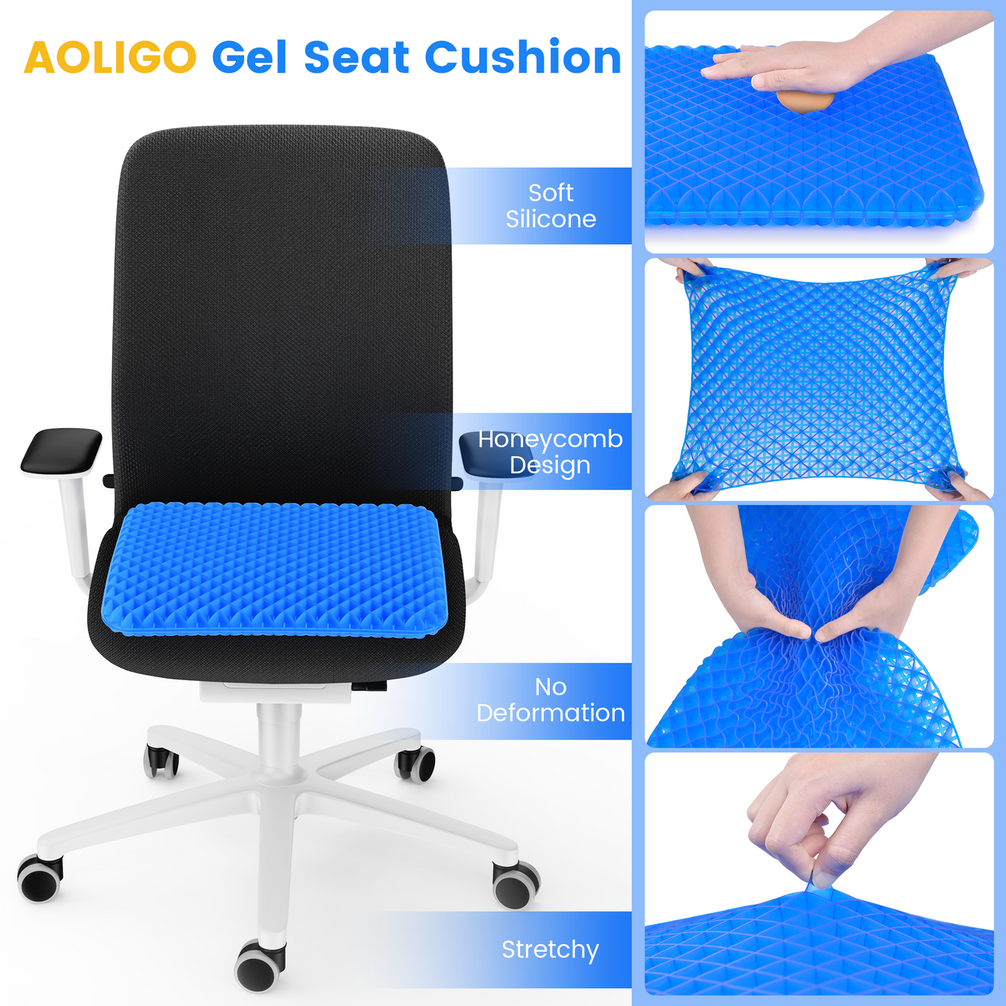 AOLIGO Gel Seat Cushion, 17" x 15" Seat Cushion, Office Chair Cushion, Blue