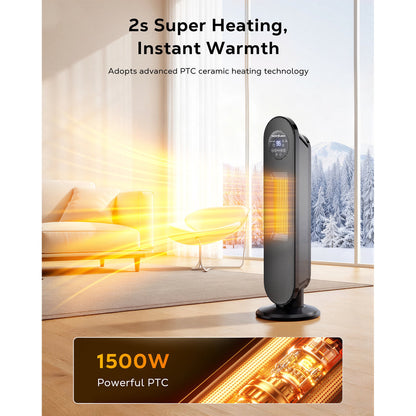 MORSUMA 25" PTC Space Heater, 1500W Ceramic Tower Heater with ECO Mode, Remote Control, 12H Timer, Oscillation, LED Display, Black