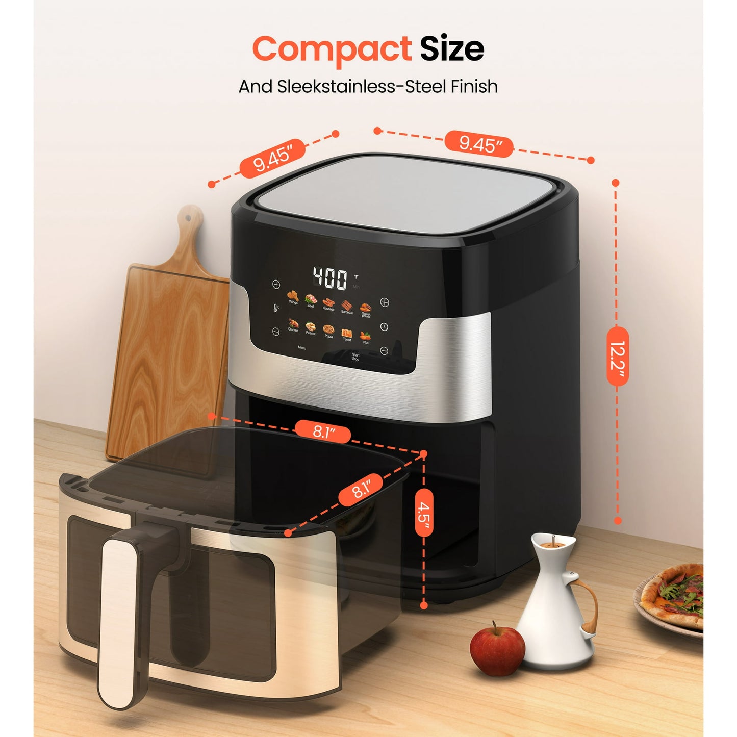 Suodoka 10 in 1 Air Fryer 6 Qt Capacity, Compact Countertop with Nonstick Basket, 400F Air Crisp