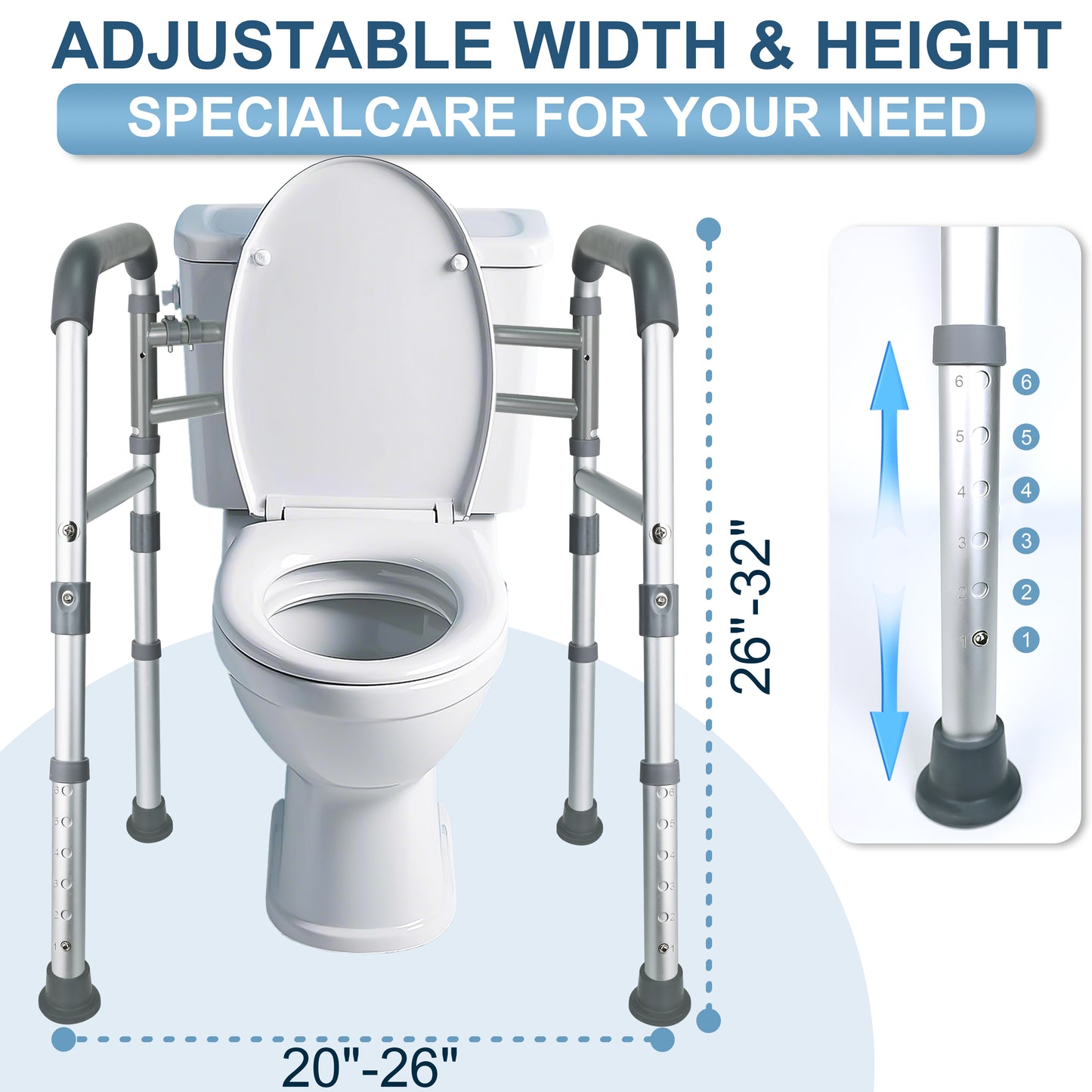 Hodvit Toilet Safety Rails - Adjustable and Removable Folding Toilet Safety Frame, Toilet Handles for The Elderly and The Disabled