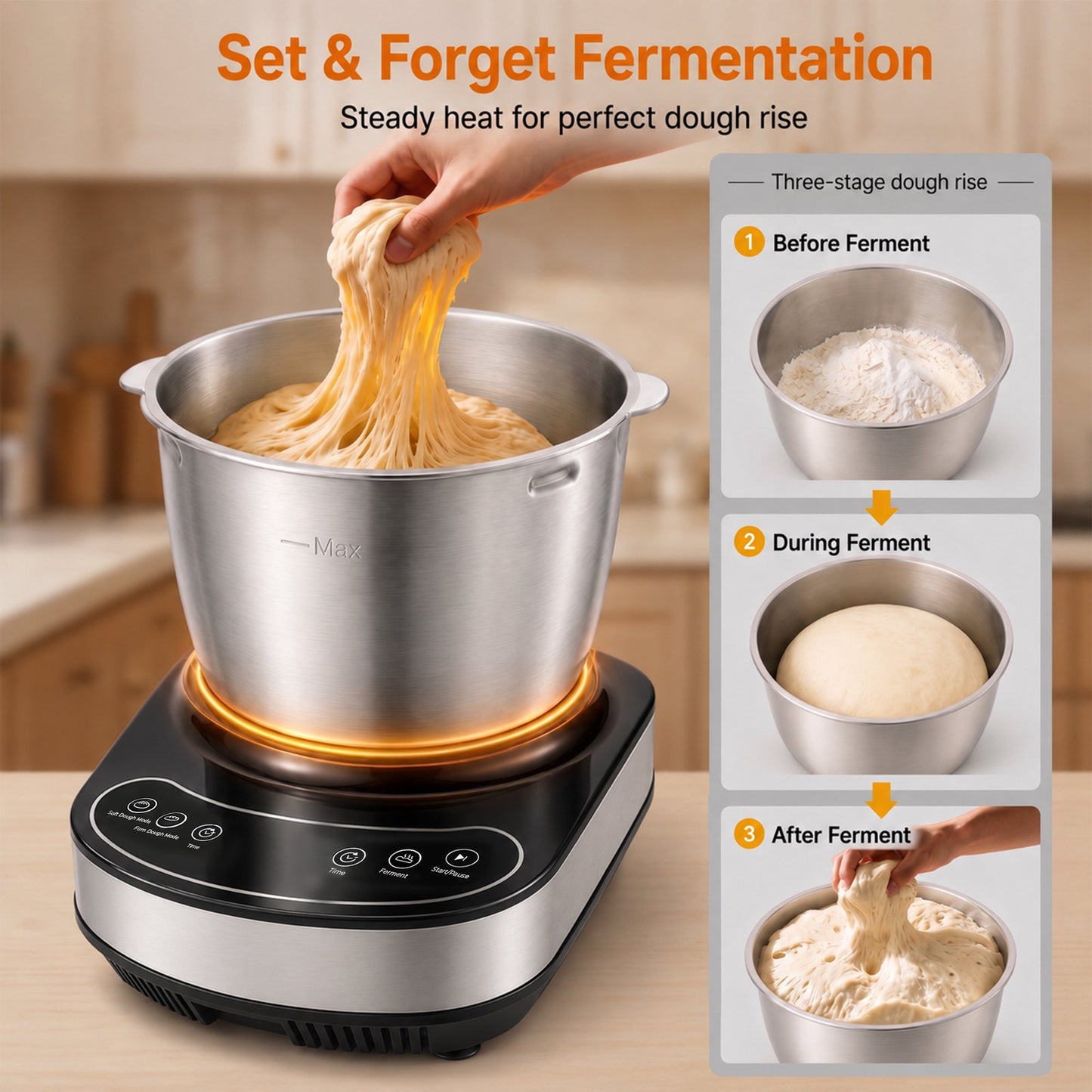 Casualife Automatic Electric Dough Maker, Multi-Functional Dough Mixer with Ferment Mode for Bread and Pizza