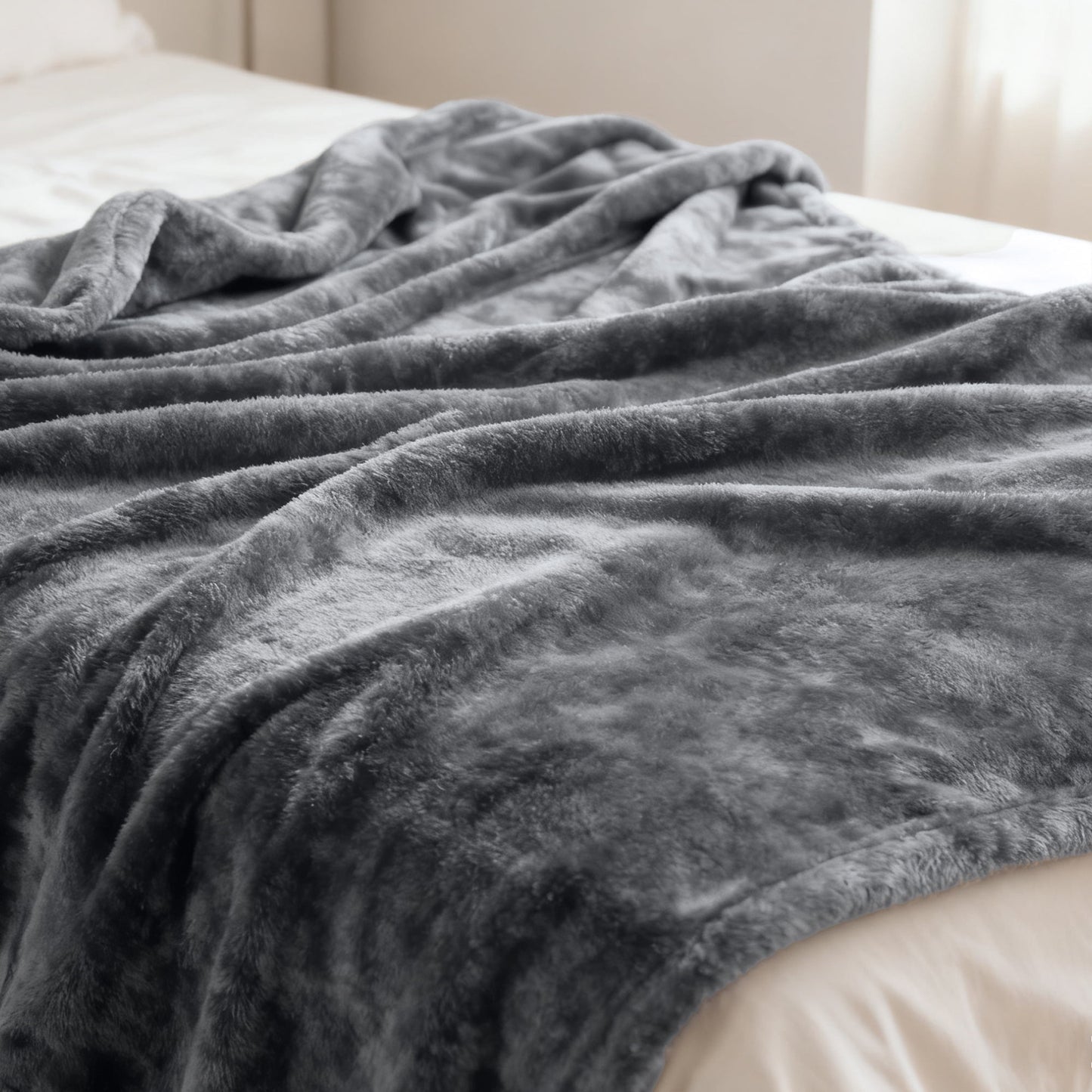YGXNEWER Queen Size Blanket, Double Sided Flannel, 90 x 90 Inches, Gray, Luxury Anti-Static Fuzzy Soft Microfiber Bed Blankets