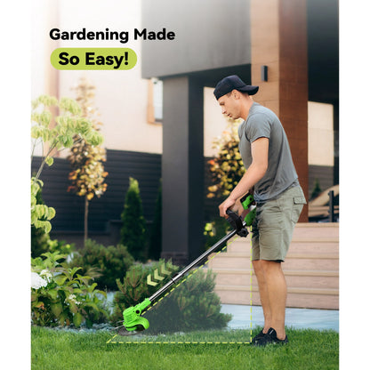 HOTREE Cordless String Trimmer Battery Powered 21V - Trimmer, Edger, and Mower with Multiple Blades for Garden