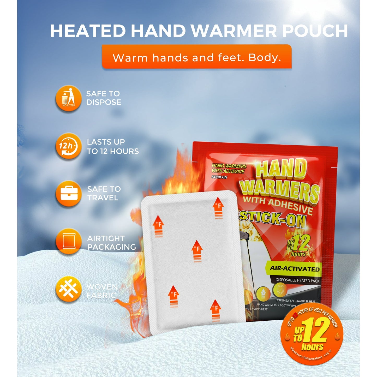 NFTIGB Body Warmer Hand Warmers with Adhesive Backing, Disposable 22Pcs, Long Last Safe Heated 12H