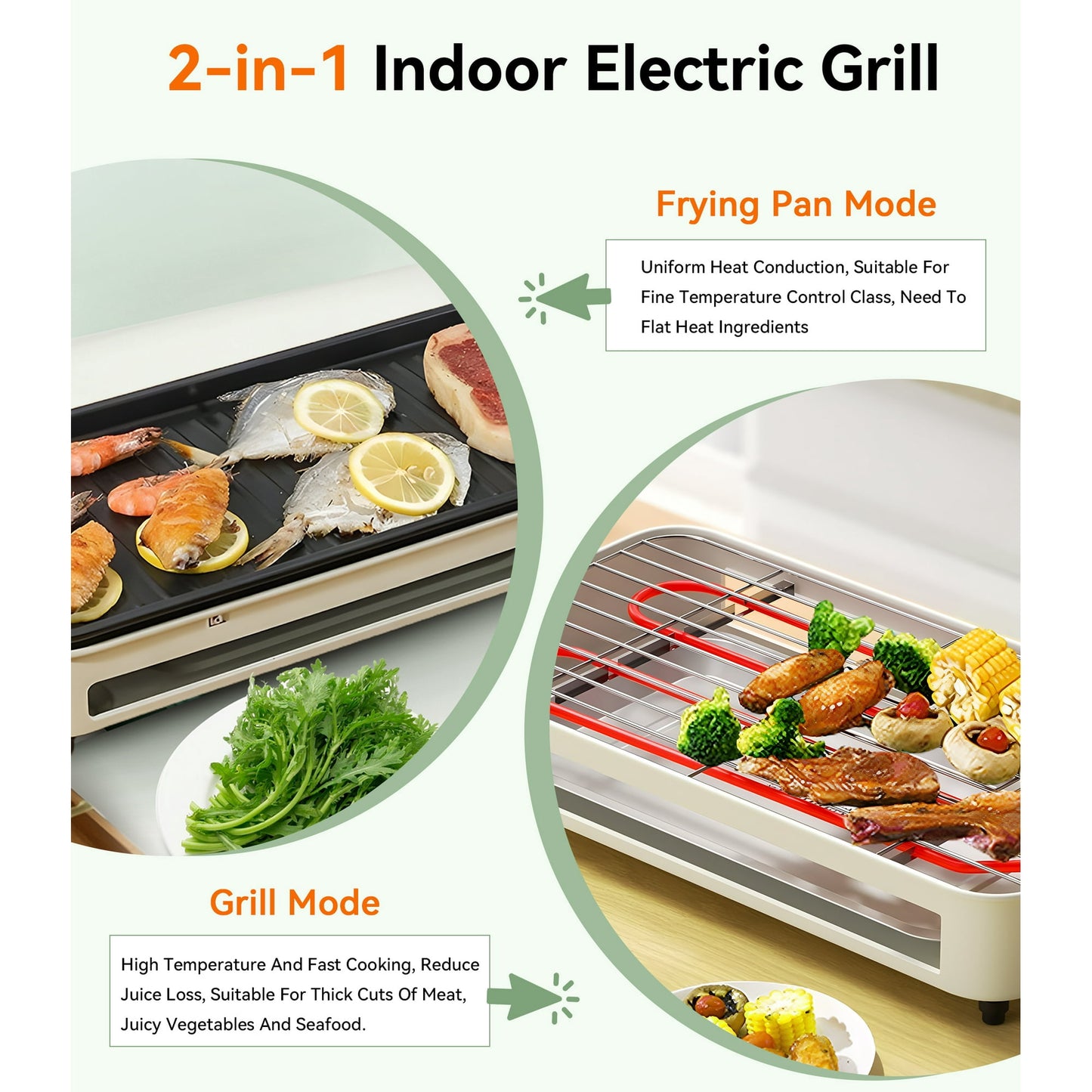 Casualife Electric Grill, 2 in 1 Indoor Smokeless Grill with Removable Non Stick Plate, 1500W, 5 Temp Settings