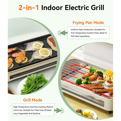 Casualife Electric Grill, 2 in 1 Indoor Smokeless Grill with Removable Non Stick Plate, 1500W, 5 Temp Settings