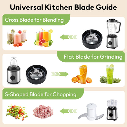 Casualife Countertop Blender Food Processor Combo, 6 in 1 Kitchen Electric Blender/Grinder/Chopper,New