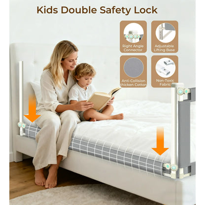RUPOUN L-Shaped Toddler Bed Rail for Kids – Safety Guardrail, Universal Fit for Mattresses, Easy Installation, 1.5m Large Size, Gray