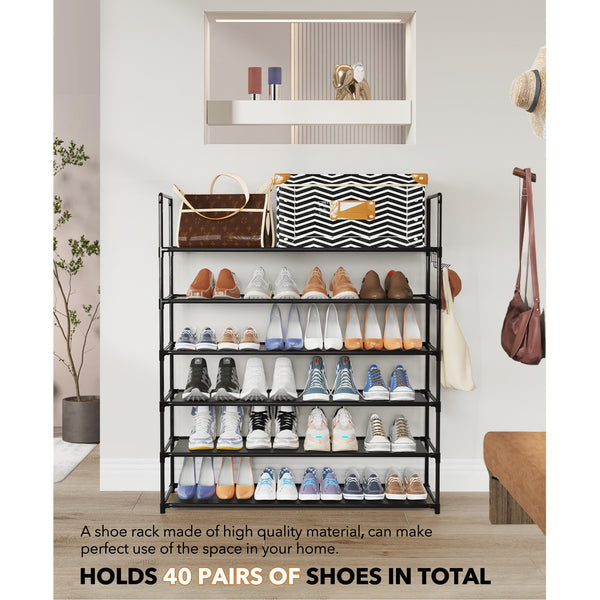 Riousery 6 Tier 38.4 Inch Shoe Rack for Entryway Closet, Shoe Storage Organizer Hold Up 35 Pairs Shoe, Shoe Shelf with Black Non-woven Fabric