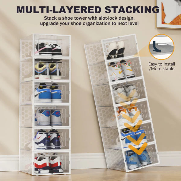 Riousery Shoe Boxes Set of 12, Clear Plastic Stackable Shoe Storage Organizer for Home Closet Entryway, Shoe Containers with Lids