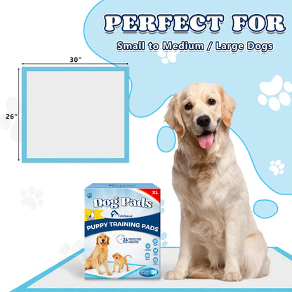 Tolobeve Dog Training Pads, XL, 26 in x 30 in, 30 Count Disposable Dog Pads, Puppy Pee Pads