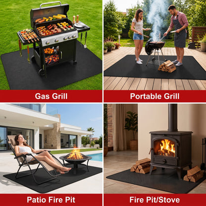 OHHANI 40 x 60 inch Under Grill Mat, Double-Sided Fireproof Waterproof Oil Resistant BBQ Mat for All Grills, Protects Patio, Deck & Lawn
