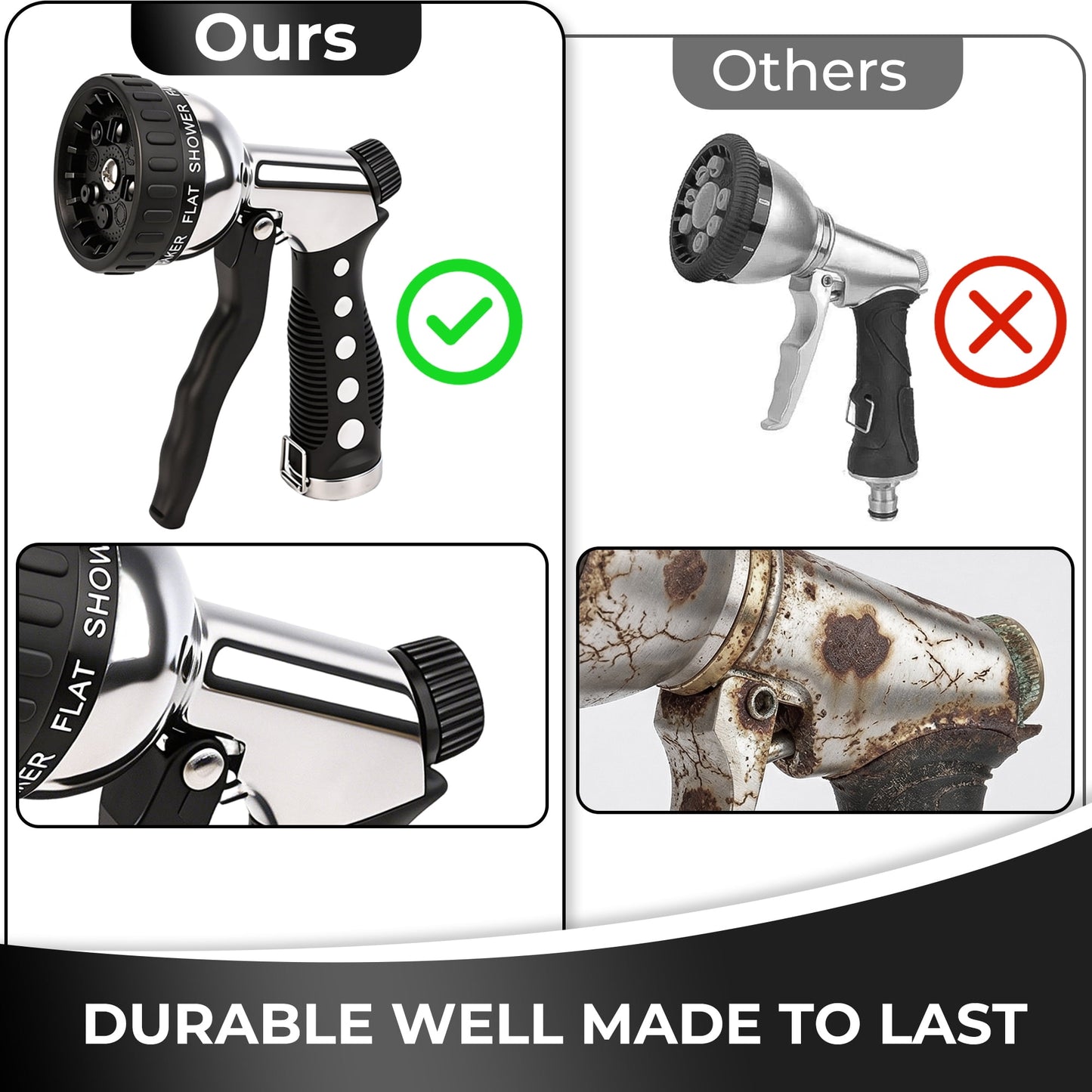 OHHANI Garden Hose Nozzles with 10 Spray Patterns Flow Control for Garden Watering, Car Washing, Window Cleaning, Pets Bathing