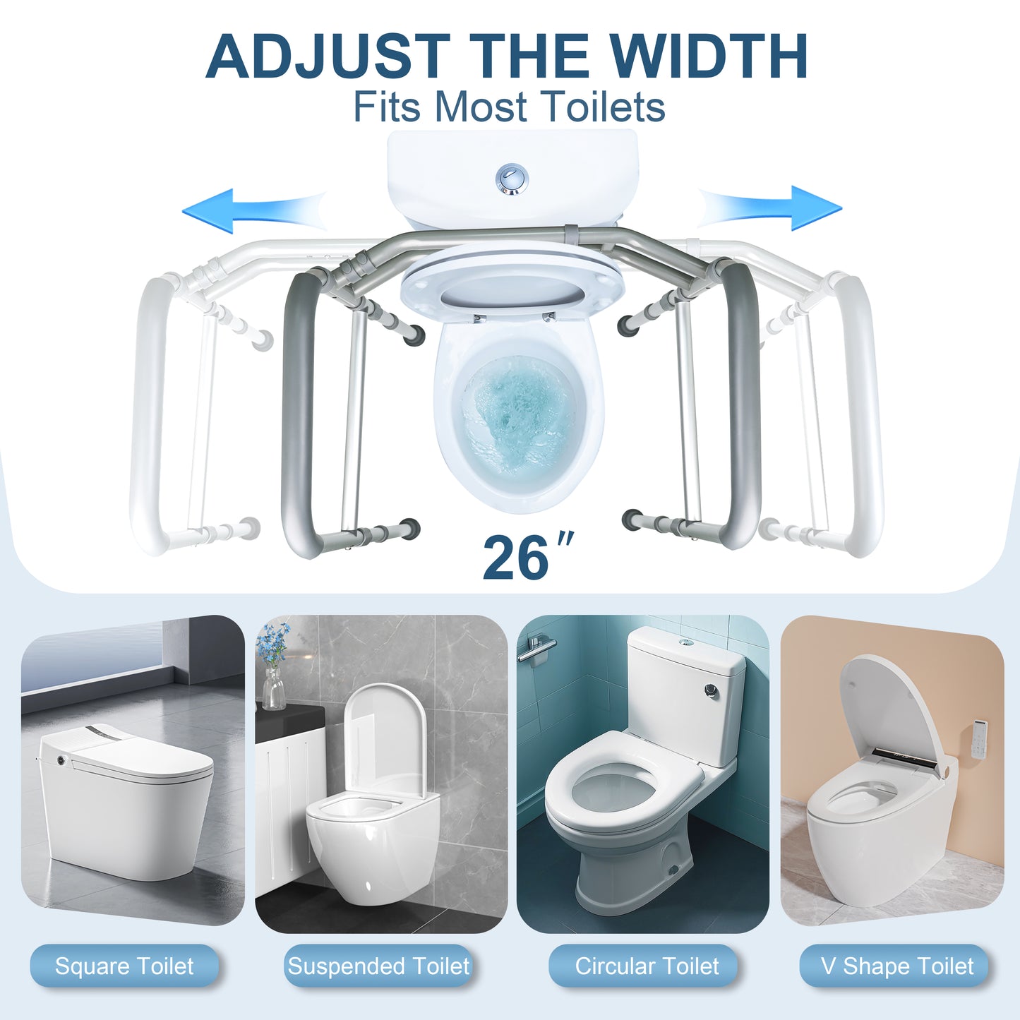 Hodvit Toilet Safety Rails - Adjustable and Removable Folding Toilet Safety Frame, Toilet Handles for The Elderly and The Disabled