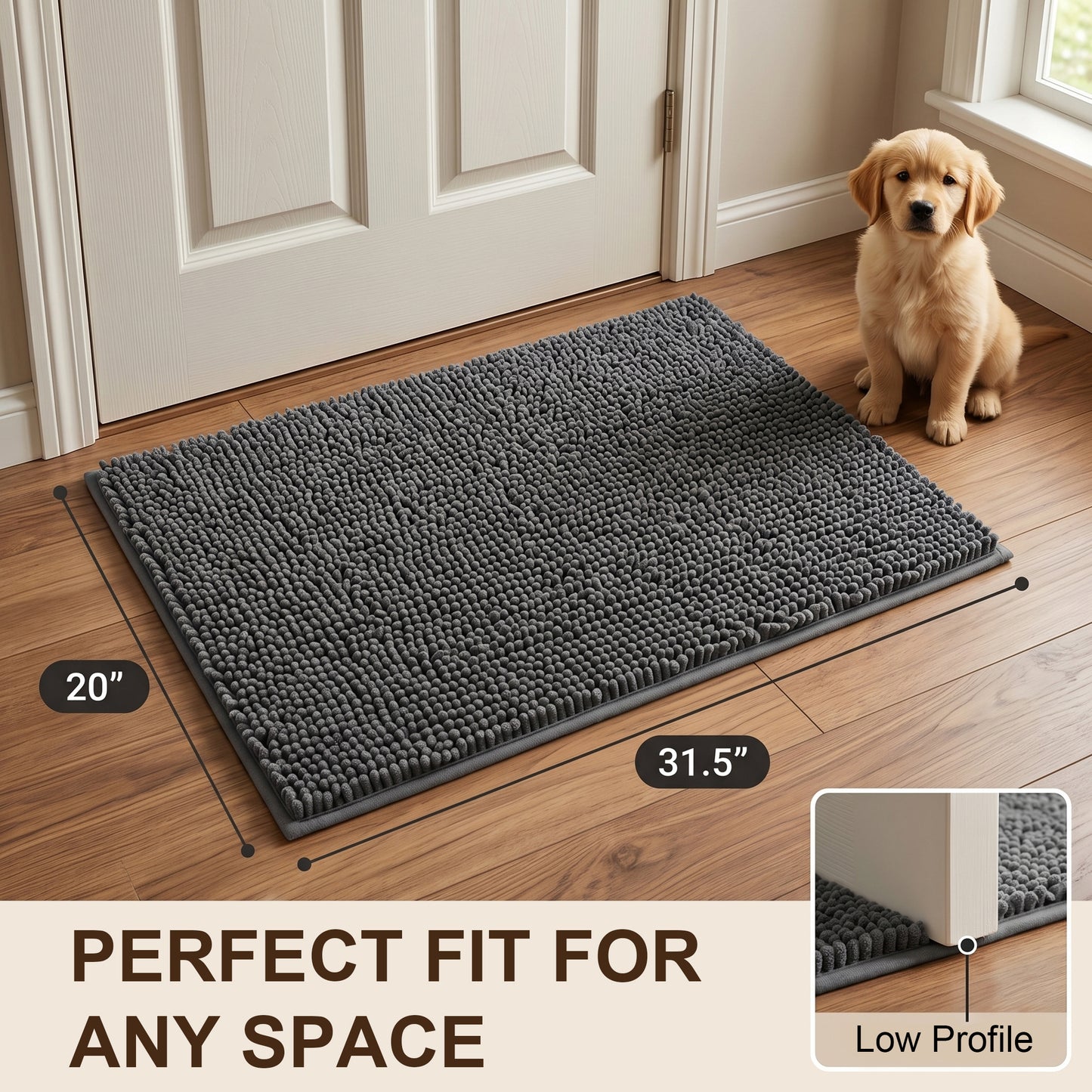 Riousery Indoor Door Mat, Super Absorbent Chenille Entryway Rug with Non-Slip Hot Melt Backing, Machine Washable Mud Mat for Entryway, Bathroom, Pet Area, Gray, 20" x 31.5"