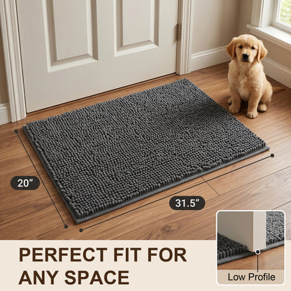 Riousery Indoor Door Mat, Super Absorbent Chenille Entryway Rug with Non-Slip Hot Melt Backing, Machine Washable Mud Mat for Entryway, Bathroom, Pet Area, Gray, 20" x 31.5"