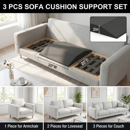 Riousery Sofa Cushion Support, 20" x 20" Sagging Seat Support Insert, 50D High-Density Foam, Black Curved Cushion Saver, 3 Pack