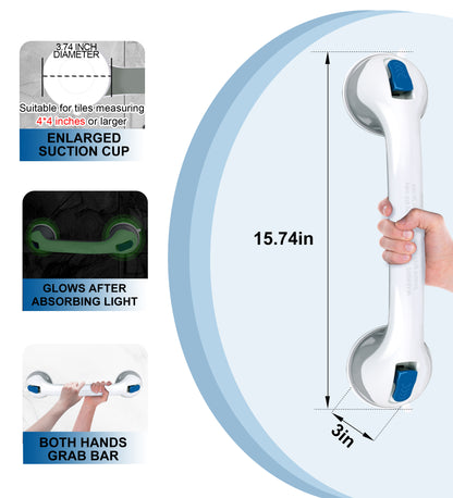 Hodvit 2 Piece 16" Shower Grab Bar, Glow-in-the-Dark Shower Handle with Power Suction Cup Grip for Seniors, Weight Capacity 200 lbs,New