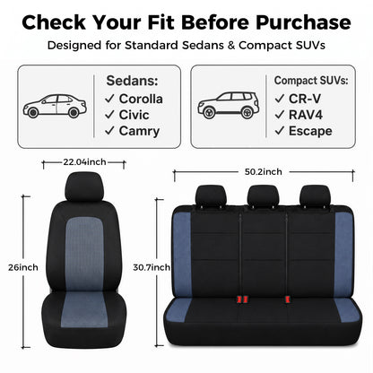 FLORAY Universal Car Seat Covers Full Set, 3D Breathable Mesh Auto Seat Protectors for Sedans & Compact SUVs, Airbag Compatible, Black & Gray