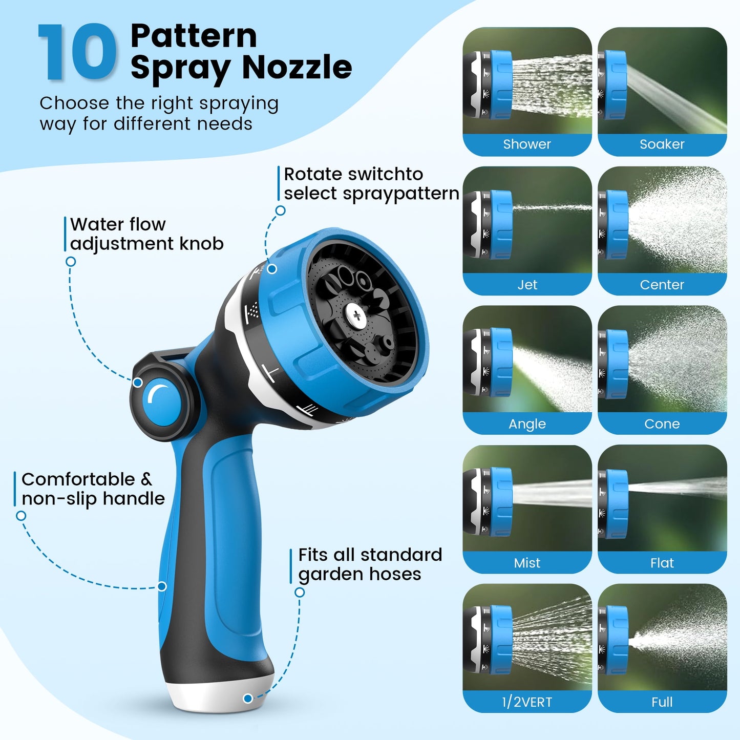 OHHANI Hose, 100 ft x 5/8", Stainless Steel Garden Hose with 10-Function Sprayer, No Kink