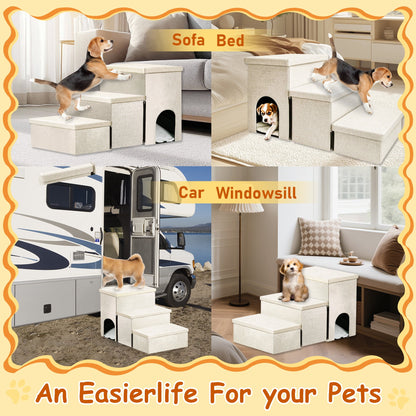 Tolobeve 3 Step Dog Stairs with Storage for High Bed 17.5'' H, Foldable Pet Stair for Small Medium or Large Dogs