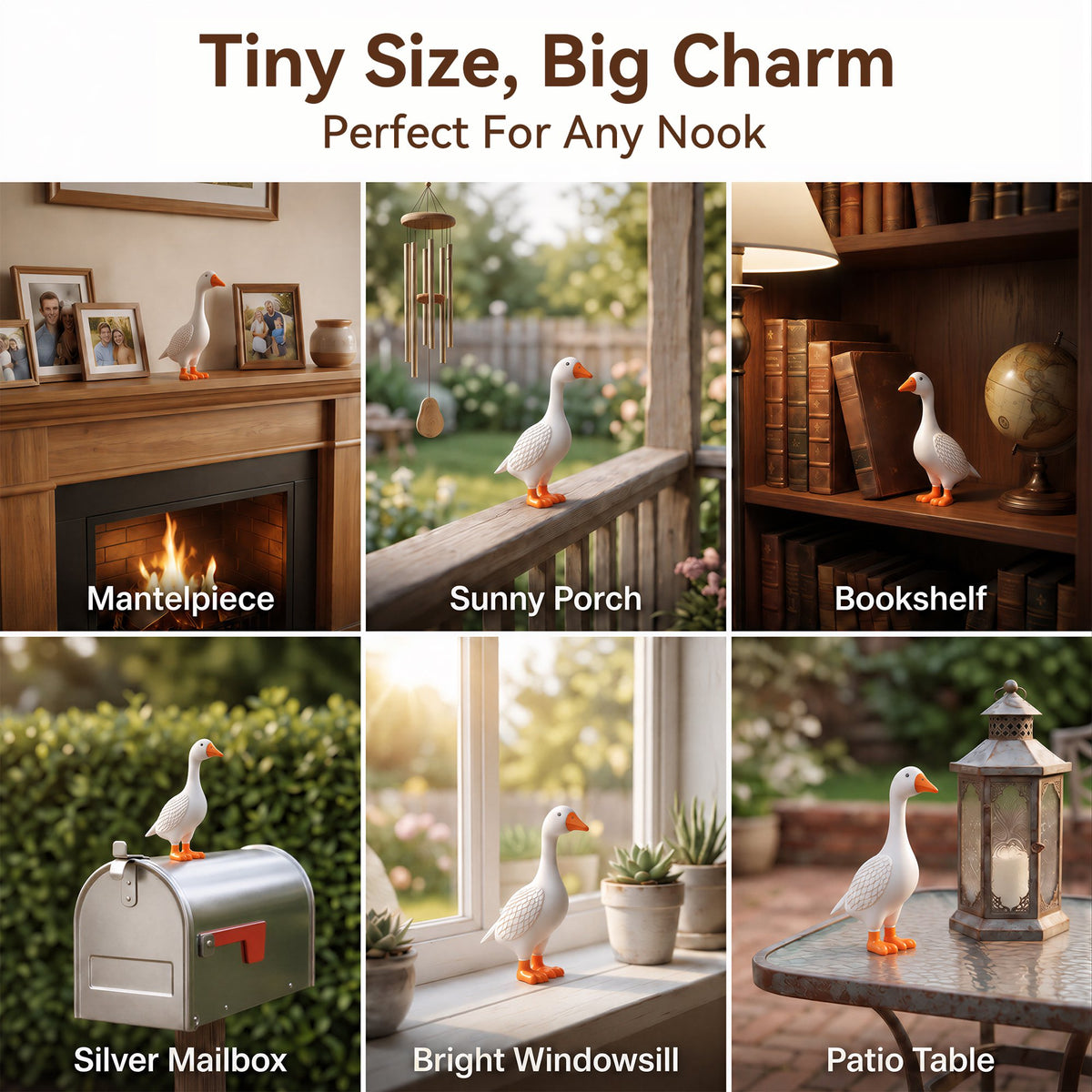 OHHANI 12-Inch Resin Porch Goose Statue, Classic White Garden Yard Decor, Indoor & Outdoor Lawn Ornament