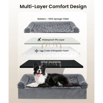 Tolobeve Orthopedic Dog Beds Medium Large Sized Dog, Waterproof Memory Foam Pet Bed with Sides, Non-Slip Bottom Pet Bed with Washable Removable Cover, Grey
