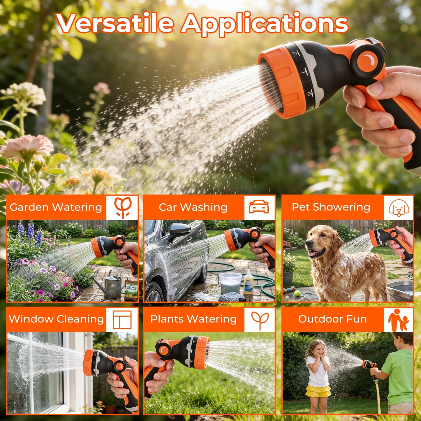 OHHANI Hose Nozzle with 10 Spray Patterns, Thumb Control High, Pressure Garden Hose Nozzle for Car Washing, Watering Plants and Lawns