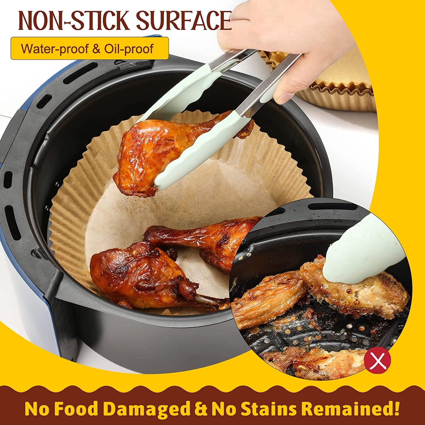 M Buder Non-Stick Disposable Water Proof Oil Resistant Air Fryer Liner, 120 Pieces, Round, Parchment Paper