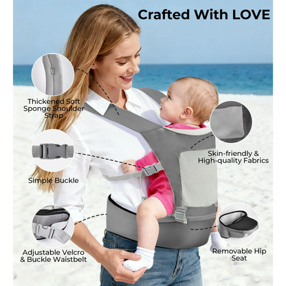 RUPOUN Baby Carrier with Hip Seat, Convertible 4-Position, Lightweight Cool Mesh, Unisex, Gray