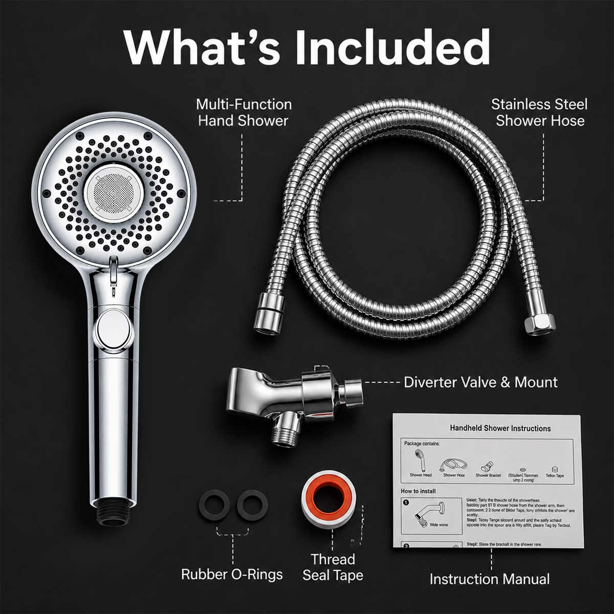 LZSDS 6-Setting High Pressure Handheld Shower Head with Pause Button, Chrome