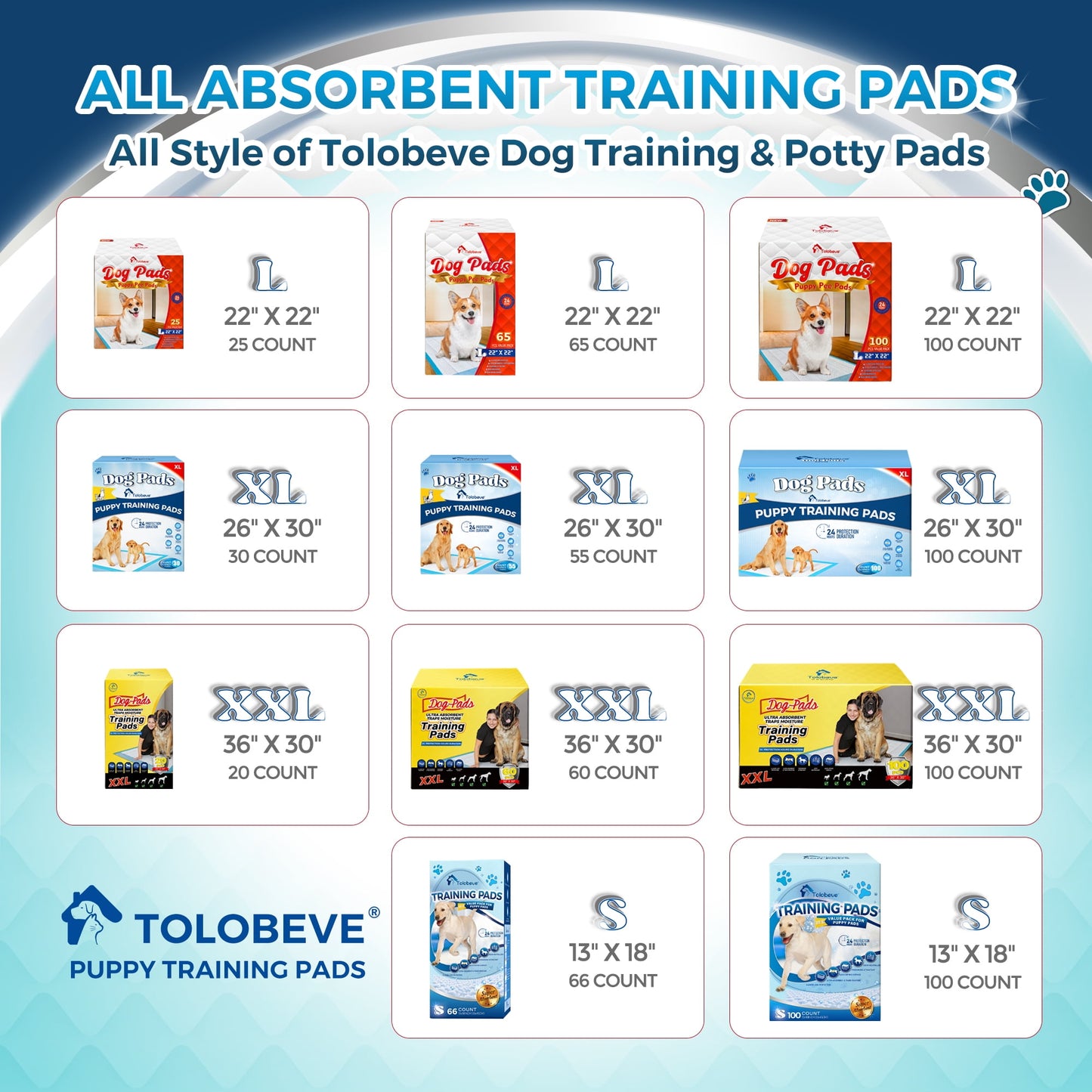 Tolobeve Training Pads, Dog & Puppy Pads,S, 13x18 in,100 Count,Disposable Dog Pee Pads