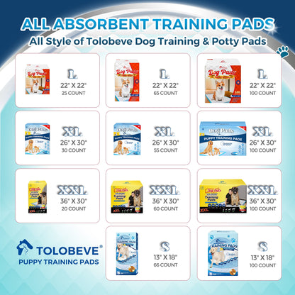 Tolobeve Training Pads, Dog & Puppy Pads,S, 13x18 in,100 Count,Disposable Dog Pee Pads
