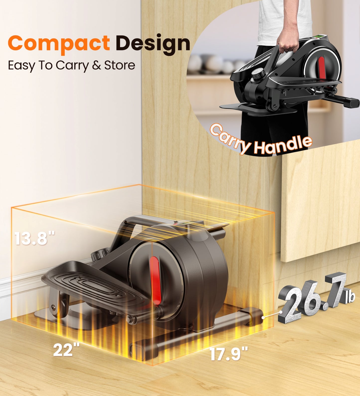 OPMUKIN Under Desk Elliptical, 8 Adjustable Speeds, Portable Foot & Leg Pedal Exerciser, Max Load 360lbs, Black