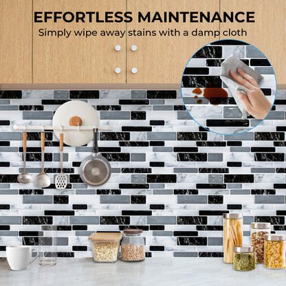 AOLIGO Peel and Stick Backsplash, Peel and Stick Backsplash for Kitchen, Self Adhesive Marble Grey Wall Tile (12" x 12" per Sheet, pack of 10pcs)