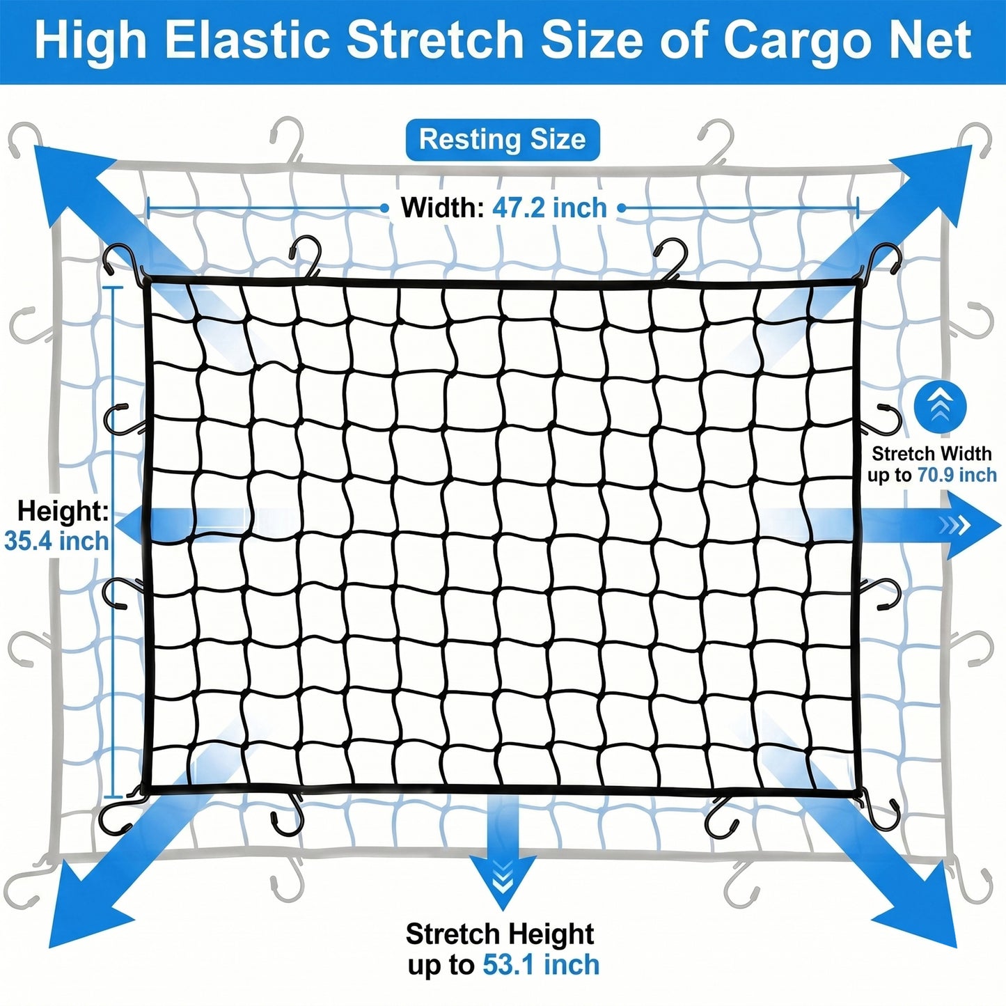 MORSUMA Cargo Net Heavy Duty for Pickup Truck Bed, 47.2 x 35.4 Inch with 12 Hooks, Black, 1 Pack
