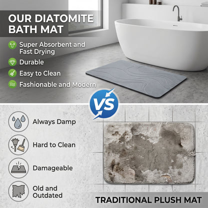 LZSDS Stone Bath Mat, 24" x 15" Diatomaceous Earth Shower Mat with Anti-Slip Base, Quick Dry Bathroom Mat for Kitchen Entryway, Grey
