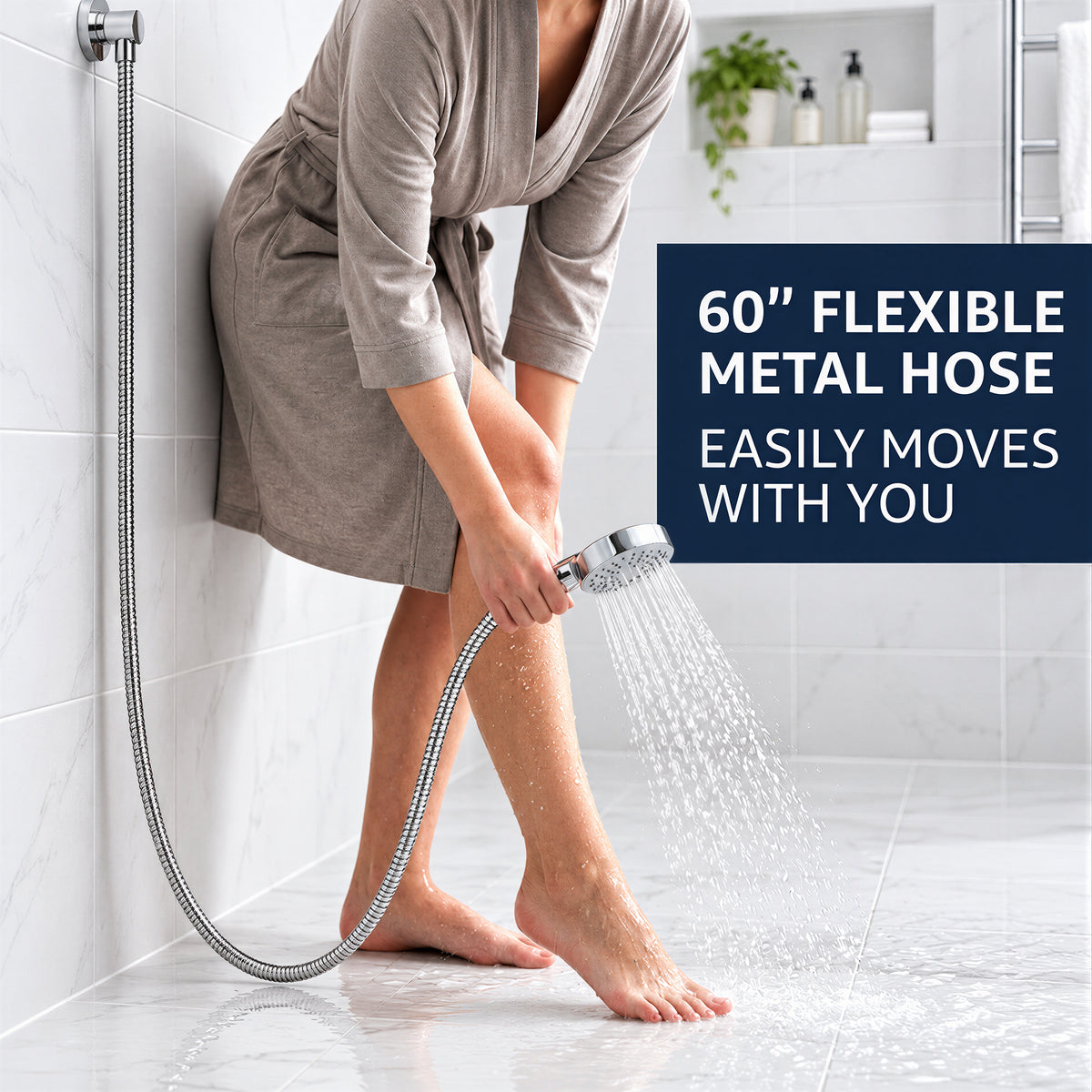 Lzsds 60-Inch 304 Stainless Steel Flexible Shower Hose with G1/2 Connection for Handheld Shower Heads, Chrome