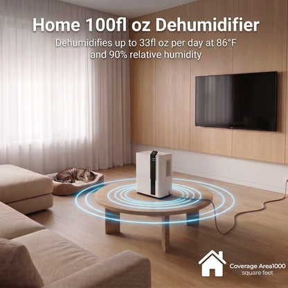 NFTIGB Dehumidifier for Home 100oz Water Tank, 1000 sq.ft Portable Dehumidifiers for Bathroom RV, with Auto Shut off 5 Colors LED Light