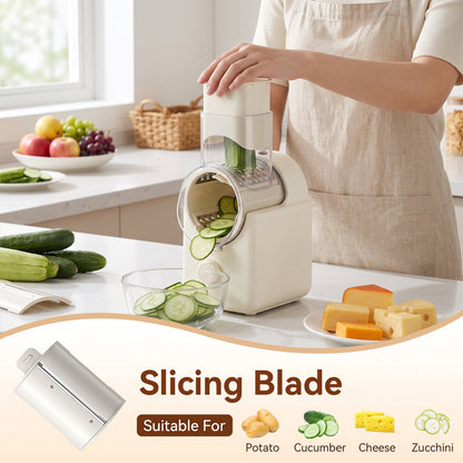 M Buder Electric Cheese Grater, 6 Blades Electric Grater for Home Kitchen, One-Touch Control Electric Cheese Shredder, Mandoline Slicer, Beige