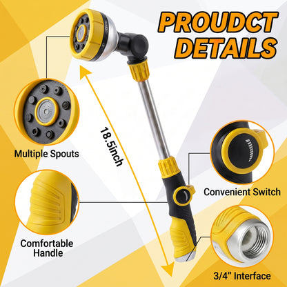 OHHANI Metal Watering Wand with 8 Spray Patterns Thumb Control, 180° Adjustable Nozzle, for Watering Hanging Baskets Yellow